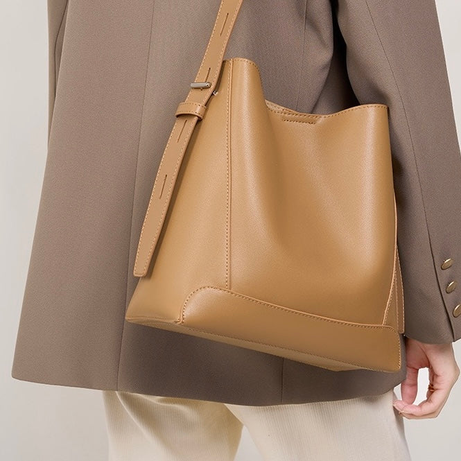 Sac seau surdimensionné en cuir véritable pour femme, à bandoulière et à bandoulière