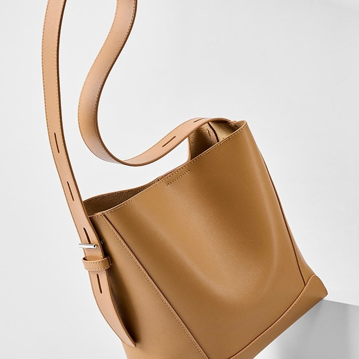 Sac seau surdimensionné en cuir véritable pour femme, à bandoulière et à bandoulière