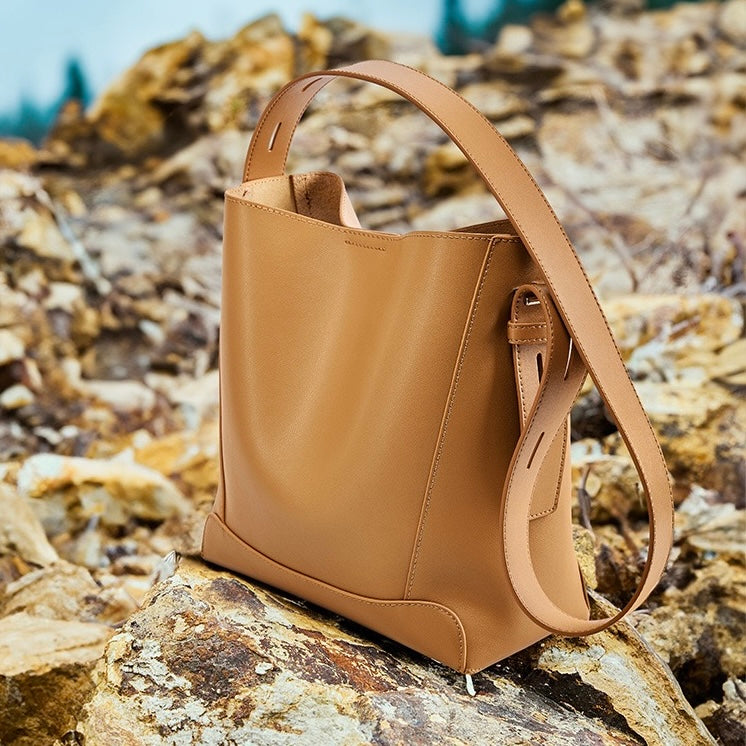 Sac seau surdimensionné en cuir véritable pour femme, à bandoulière et à bandoulière