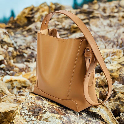 Sac seau surdimensionné en cuir véritable pour femme, à bandoulière et à bandoulière