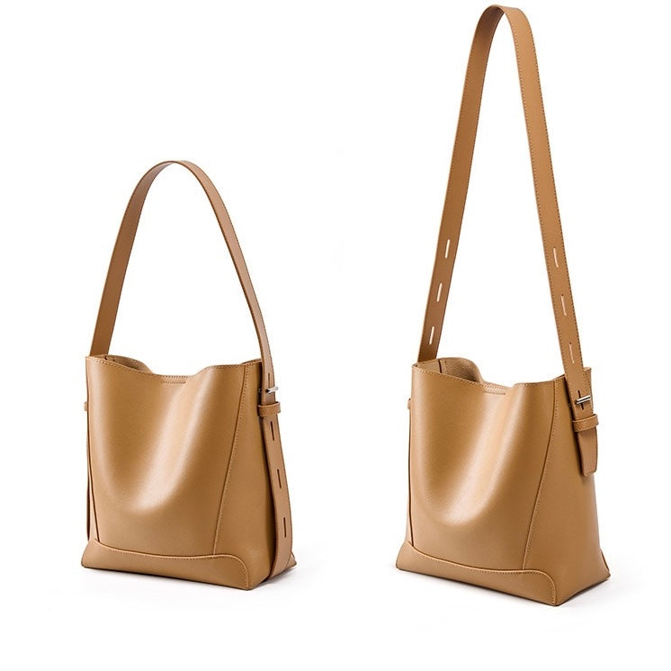 Sac seau surdimensionné en cuir véritable pour femme, à bandoulière et à bandoulière