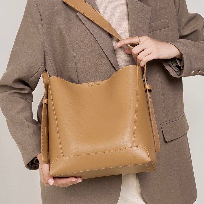 Sac seau surdimensionné en cuir véritable pour femme, à bandoulière et à bandoulière