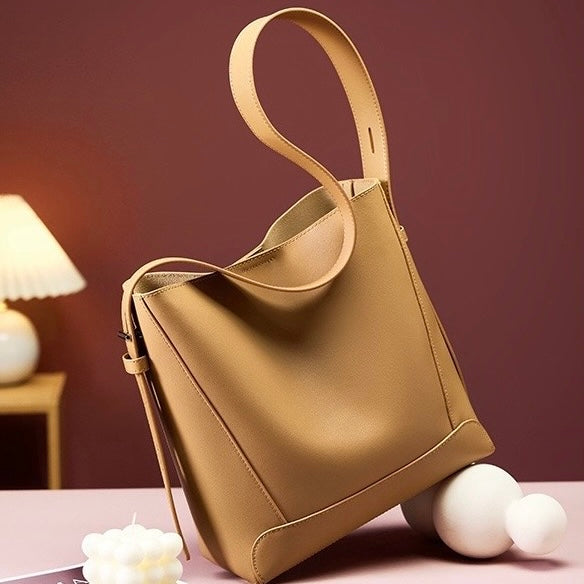 Sac seau surdimensionné en cuir véritable pour femme, à bandoulière et à bandoulière