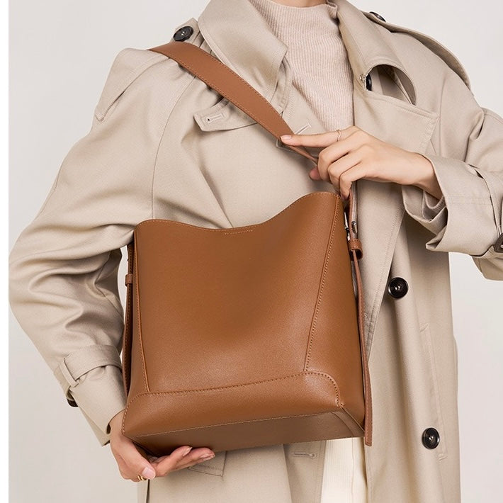 Sac seau surdimensionné en cuir véritable pour femme, à bandoulière et à bandoulière
