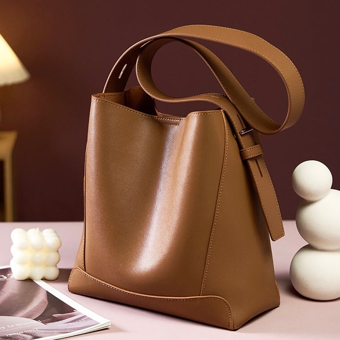Sac seau surdimensionné en cuir véritable pour femme, à bandoulière et à bandoulière
