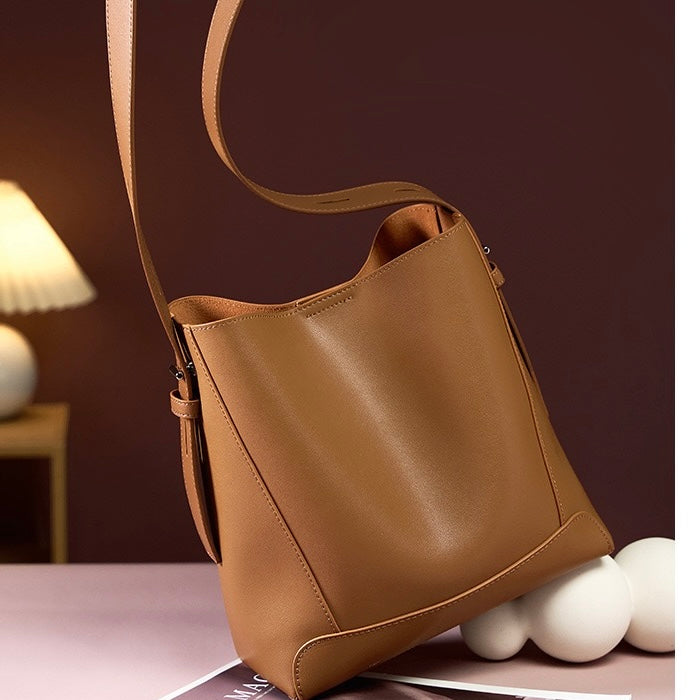 Sac seau surdimensionné en cuir véritable pour femme, à bandoulière et à bandoulière