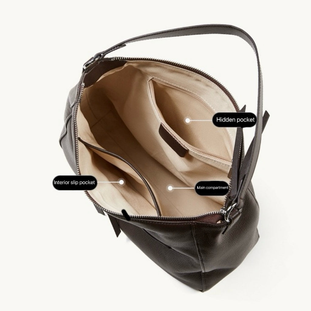 Urban Moto Genuine Leather Bag - Edgy Pebbled Shoulder Hobo with Tassels