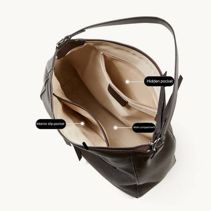 Urban Moto Genuine Leather Bag - Edgy Pebbled Shoulder Hobo with Tassels