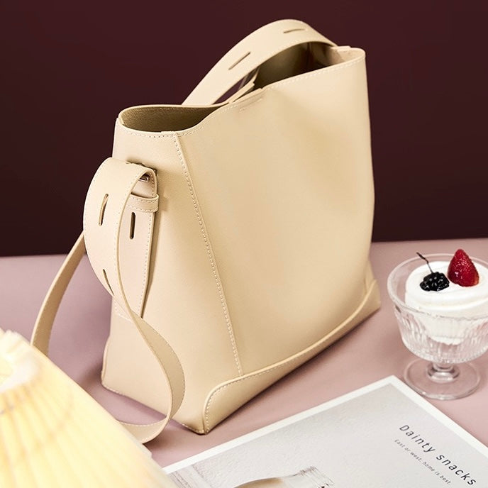 Sac seau surdimensionné en cuir véritable pour femme, à bandoulière et à bandoulière
