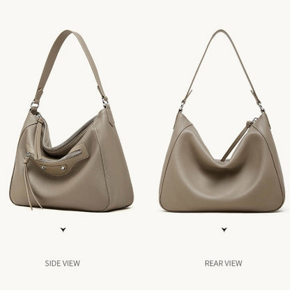 Urban Moto Genuine Leather Bag - Edgy Pebbled Shoulder Hobo with Tassels