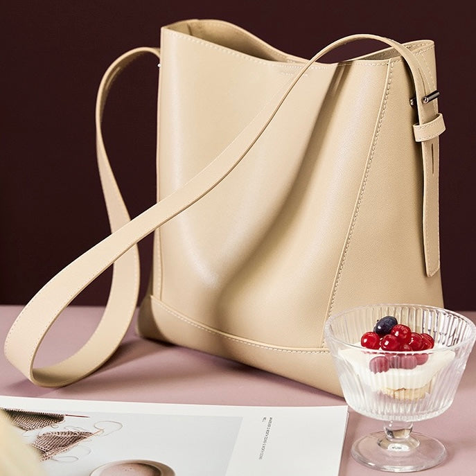 Sac seau surdimensionné en cuir véritable pour femme, à bandoulière et à bandoulière