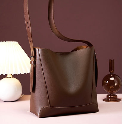 Sac seau surdimensionné en cuir véritable pour femme, à bandoulière et à bandoulière