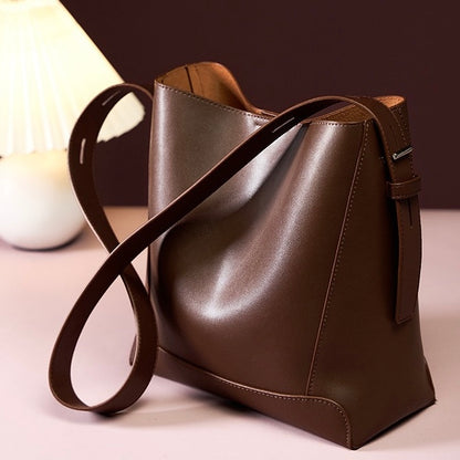 Sac seau surdimensionné en cuir véritable pour femme, à bandoulière et à bandoulière