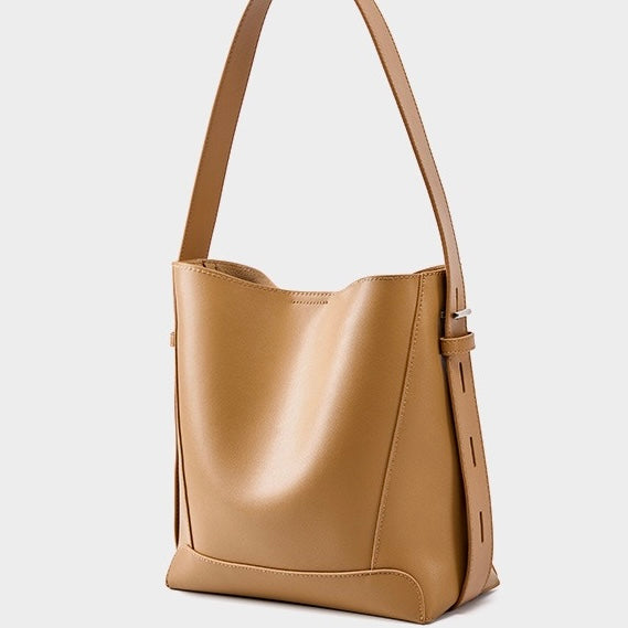 Sac seau surdimensionné en cuir véritable pour femme, à bandoulière et à bandoulière
