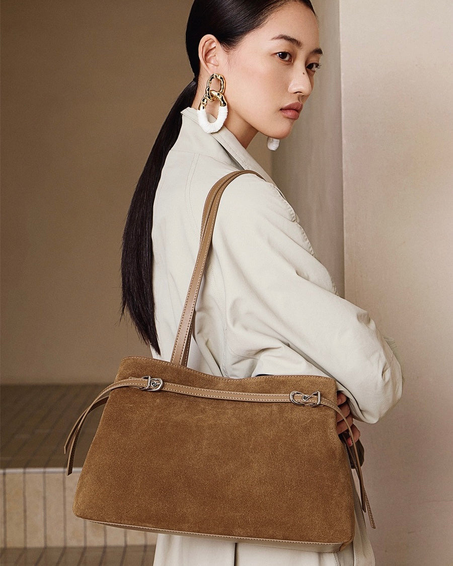 Retro Suede Large Capacity Genuine Leather Shoulder Bag