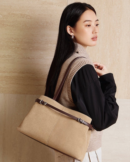 Retro Suede Large Capacity Genuine Leather Shoulder Bag