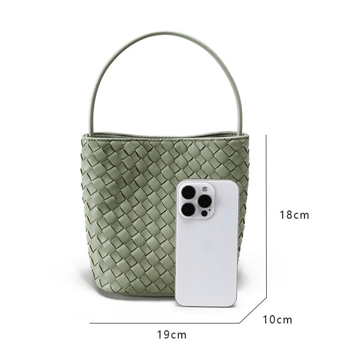 Handmade Women's Genuine Sheepskin Retro Woven Bucket Bag