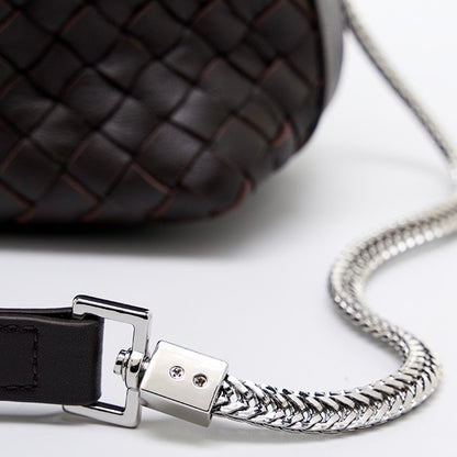 Women’s Genuine Sheepskin Leather Woven Dumpling Clutch Bag with Chain Strap