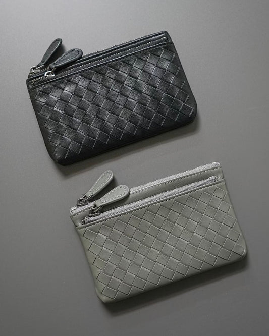 Handwoven Lambskin Double-Zip Key Wallet & Card Case
