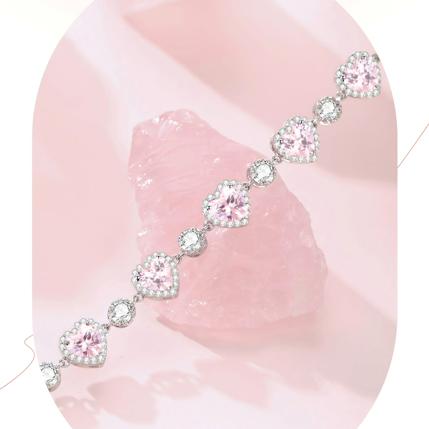 Blush Pink Heart-Cut Halo Tennis Bracelet