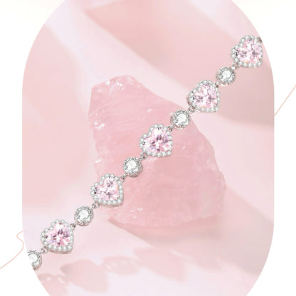 Blush Pink Heart-Cut Halo Tennis Bracelet
