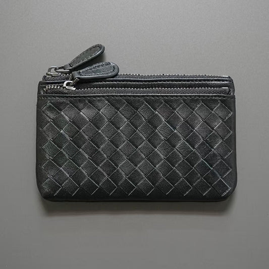 Handwoven Lambskin Double-Zip Key Wallet & Card Case