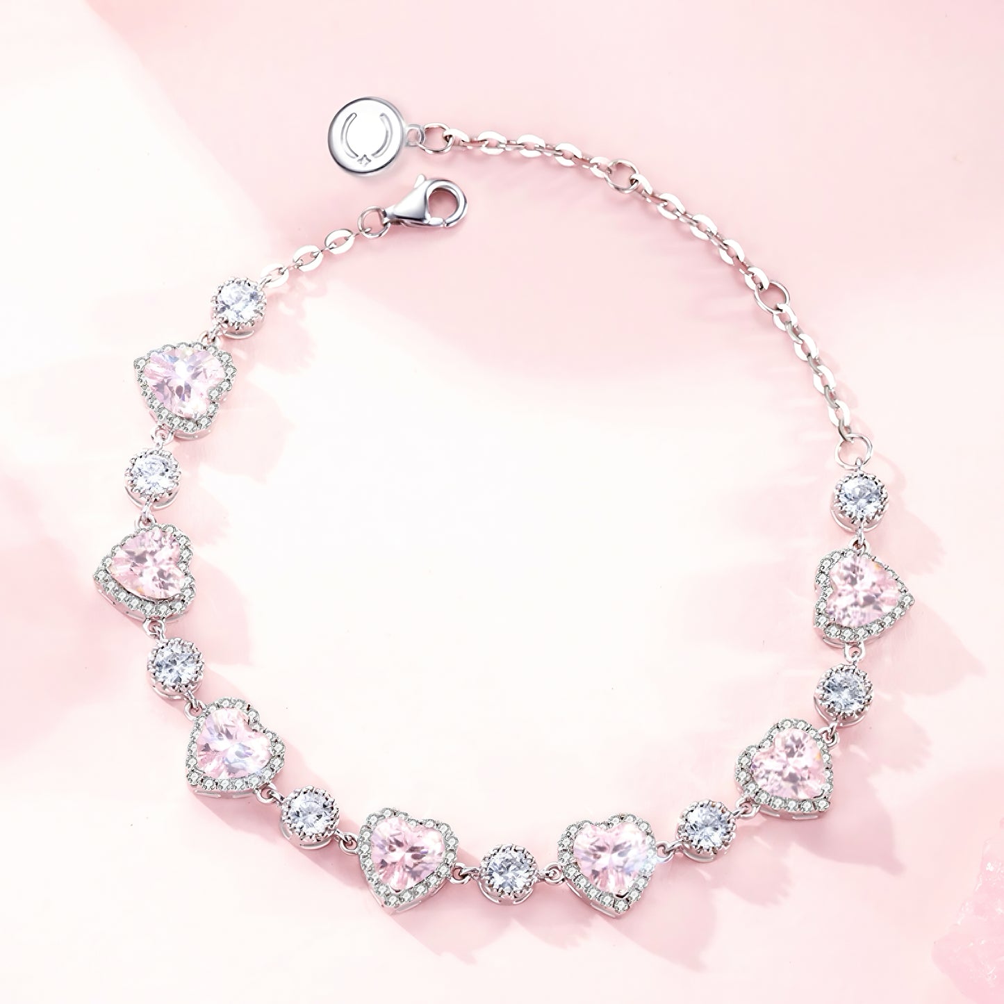 Blush Pink Heart-Cut Halo Tennis Bracelet