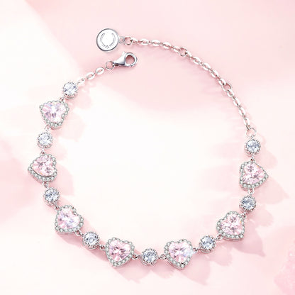 Blush Pink Heart-Cut Halo Tennis Bracelet