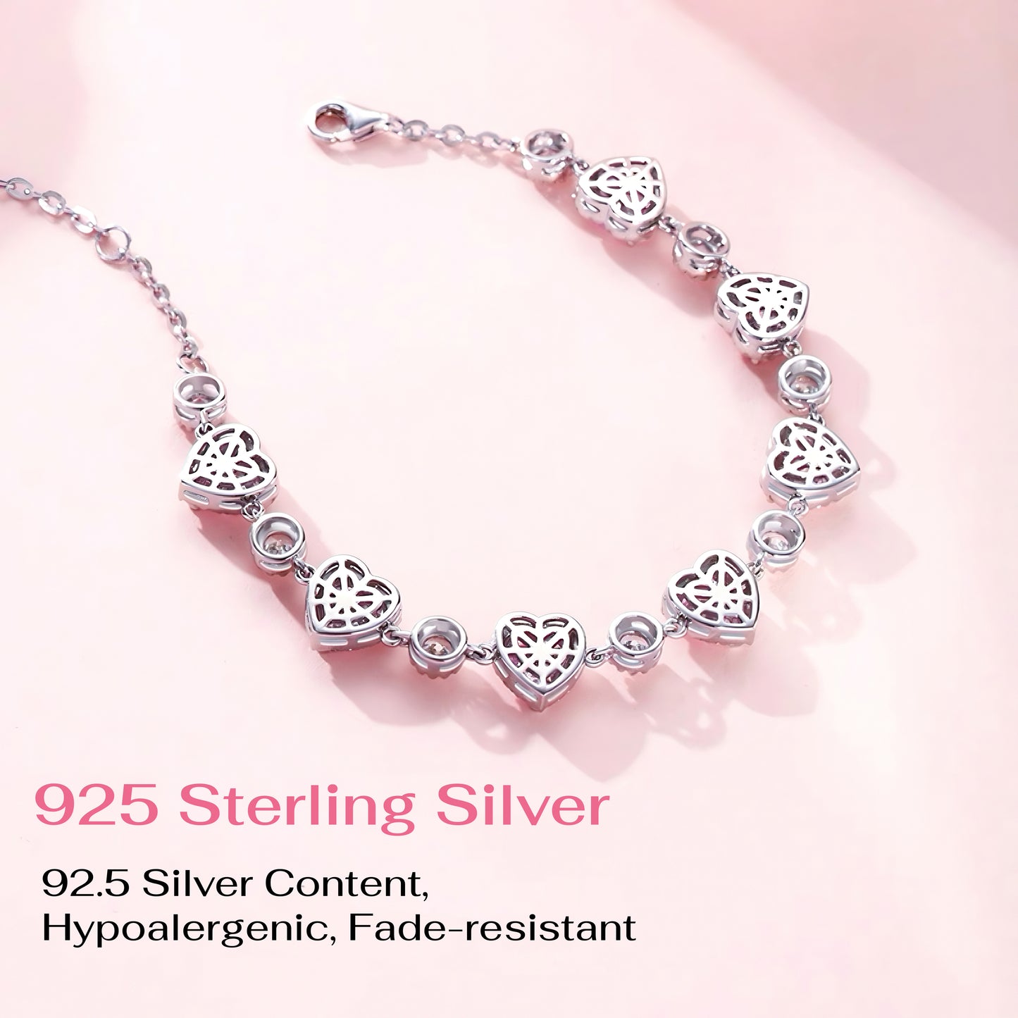 Blush Pink Heart-Cut Halo Tennis Bracelet