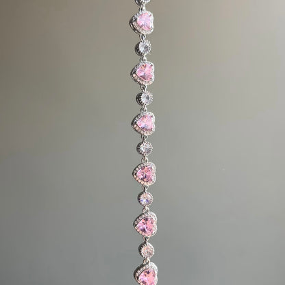 Blush Pink Heart-Cut Halo Tennis Bracelet