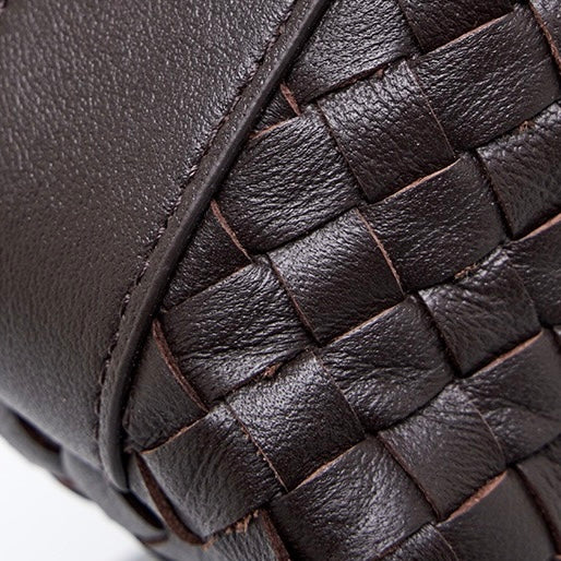 Women’s Genuine Sheepskin Leather Woven Dumpling Clutch Bag with Chain Strap