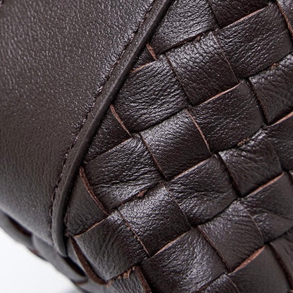 Women’s Genuine Sheepskin Leather Woven Dumpling Clutch Bag with Chain Strap