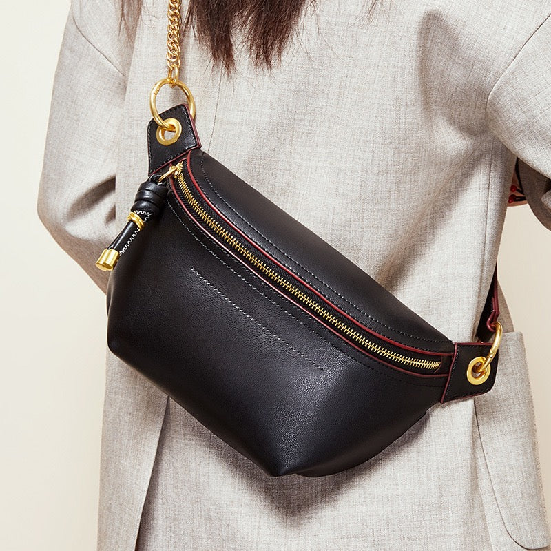 Trendy Women's Genuine Leather Crossbody Chest Bag Fanny Pack