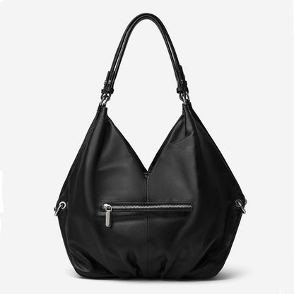Women's Ruched Genuine Leather Large Tote Hobo Bag