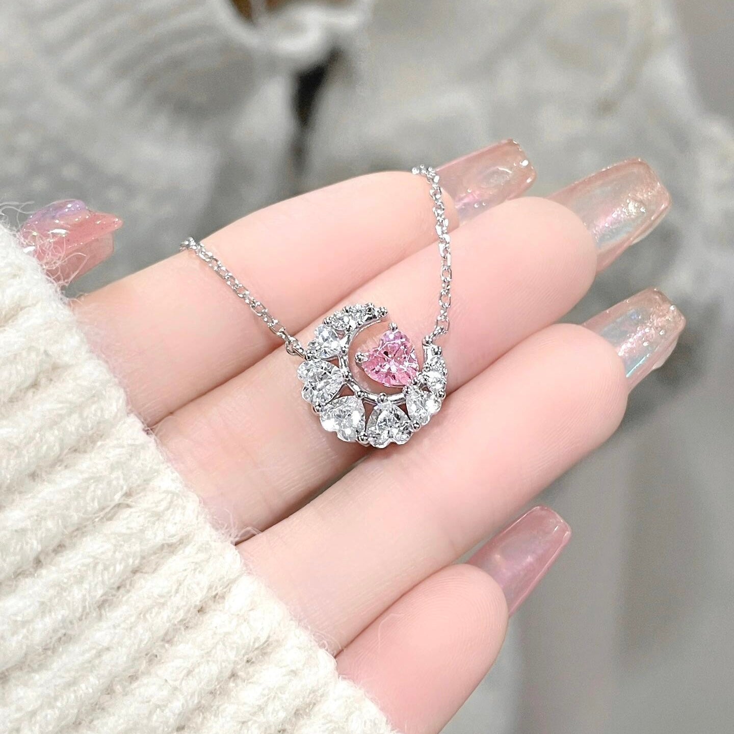 [Limited Edition] Pink Heart Lunar Halo Necklace