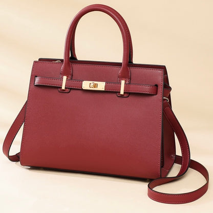 Stylish Red Women's Large Capacity Genuine Leather Tote Bag