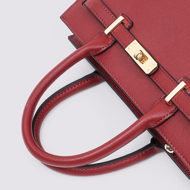 Stylish Red Women's Large Capacity Genuine Leather Tote Bag