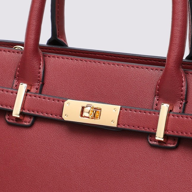 Stylish Red Women's Large Capacity Genuine Leather Tote Bag