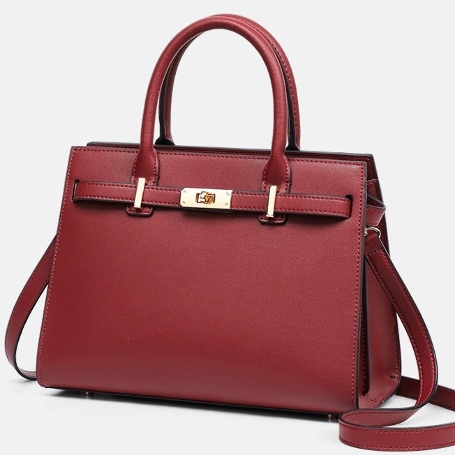 Stylish Red Women's Large Capacity Genuine Leather Tote Bag