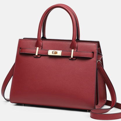 Stylish Red Women's Large Capacity Genuine Leather Tote Bag