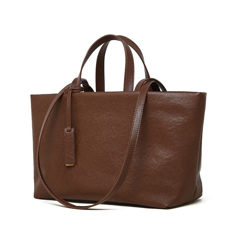 Women's Genuine Leather Vintage Soft Large-Capacity Crossbody Tote Bag