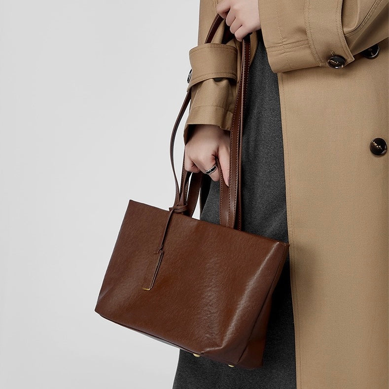 Women's Genuine Leather Vintage Soft Large-Capacity Crossbody Tote Bag