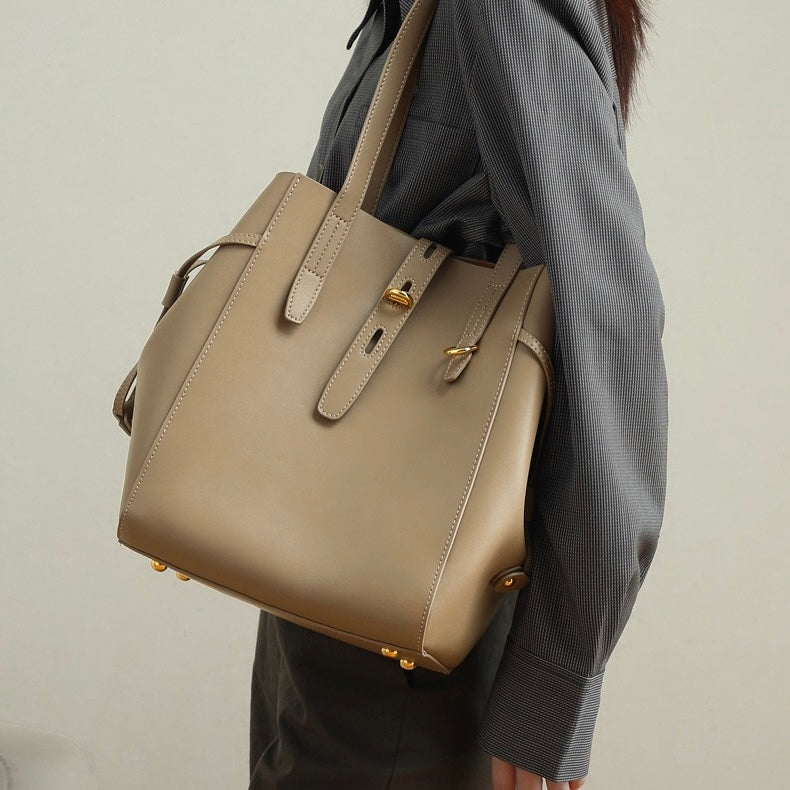 Sac fourre-tout vintage en cuir véritable pour femme avec boucle à cadenas