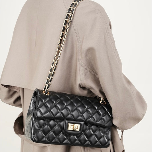 Inspired Quilted Women's Genuine Leather Shoulder Crossbody Bag