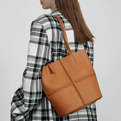 Women’s Luxury Genuine Leather Commuter Tote Bag with Inner Pouch