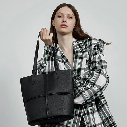 Women’s Luxury Genuine Leather Commuter Tote Bag with Inner Pouch