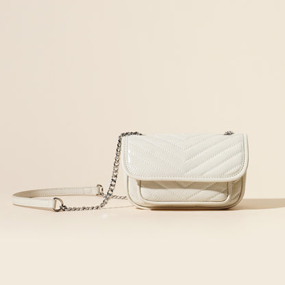 Damen-Mini-Flap-Tasche aus echtem Leder mit silberner Kette