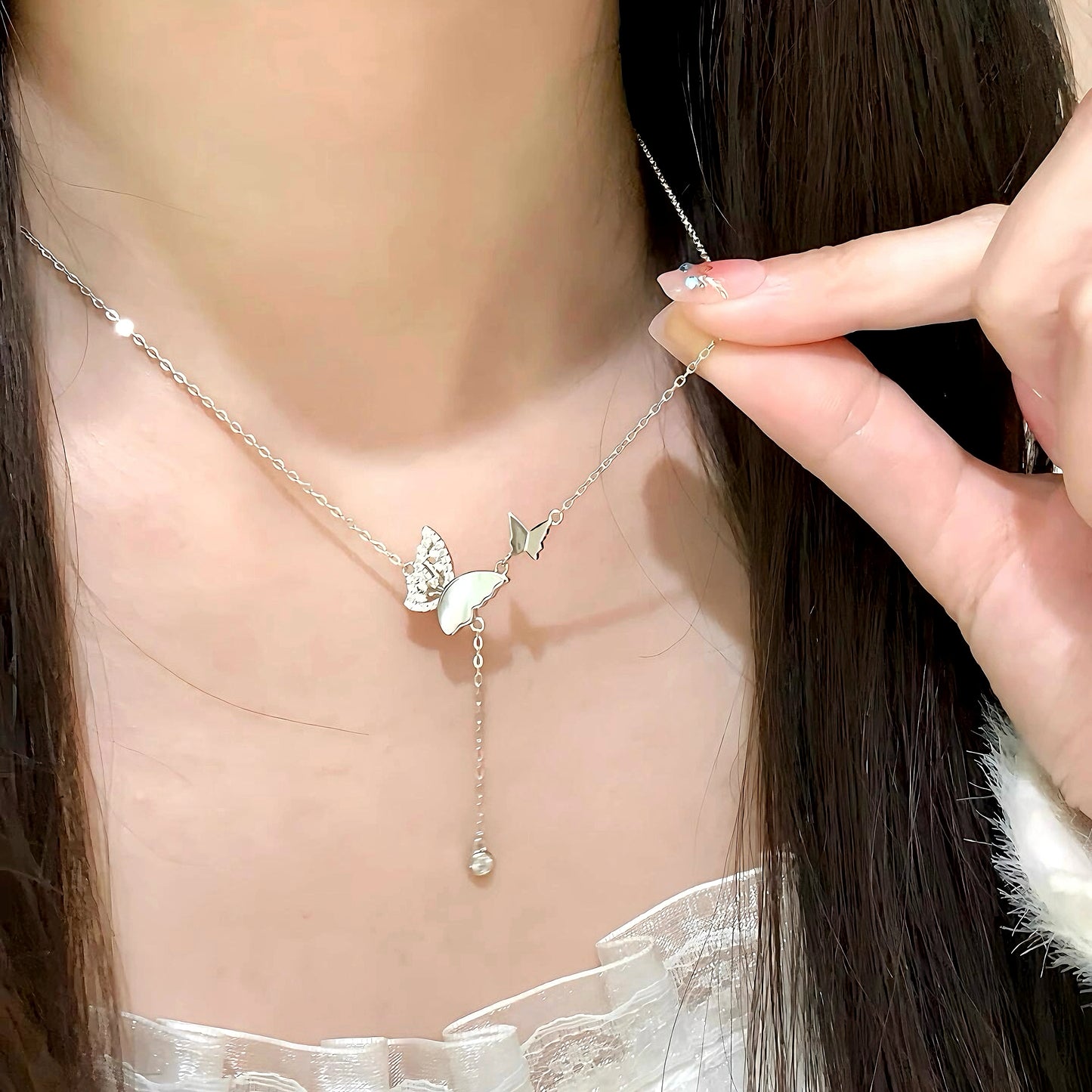 Celestial Butterfly Aura Lariat Necklace