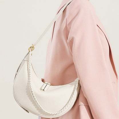 Women’s Genuine Leather Baguette Dumpling Bag with Luxe Chain