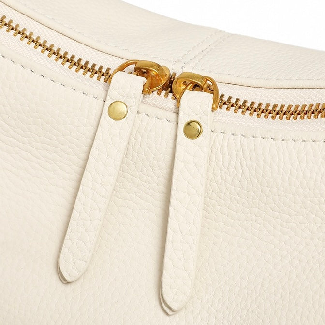 Women’s Genuine Leather Baguette Dumpling Bag with Luxe Chain